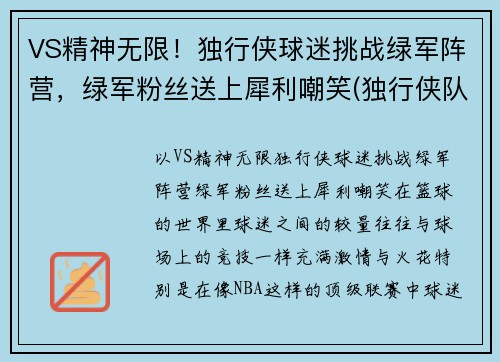 VS精神无限！独行侠球迷挑战绿军阵营，绿军粉丝送上犀利嘲笑(独行侠队的比赛)